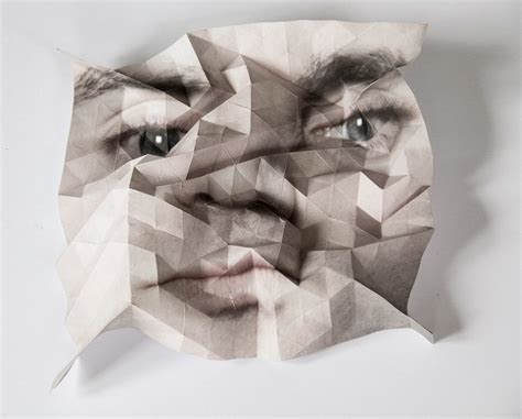 aldo tolino folds portraits into geometric facial landscapes.